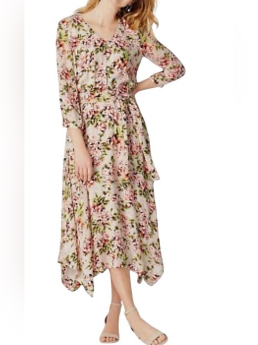 J. Jill Pink Floral High-Low Midi Dress